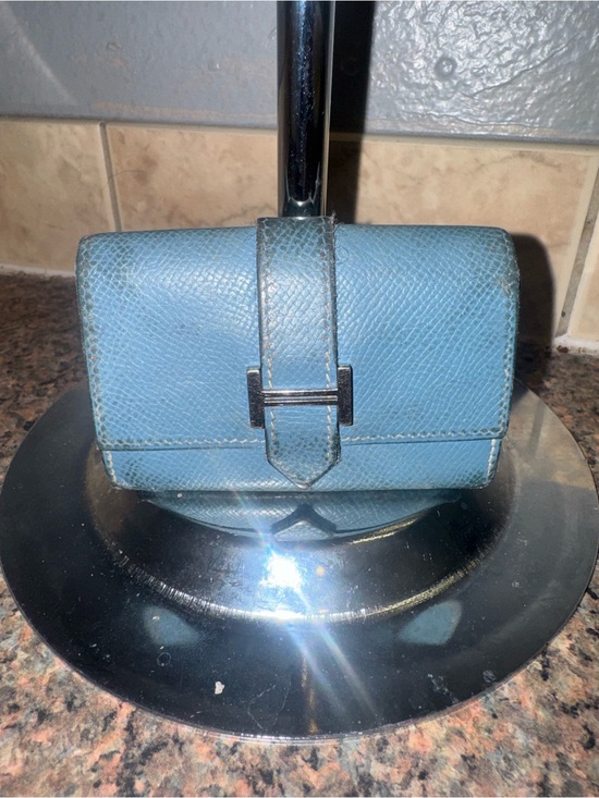 Hermes Handbags - Hermes Bearn Compact Wallet Card Holder Blue Epsom - Pre-Loved